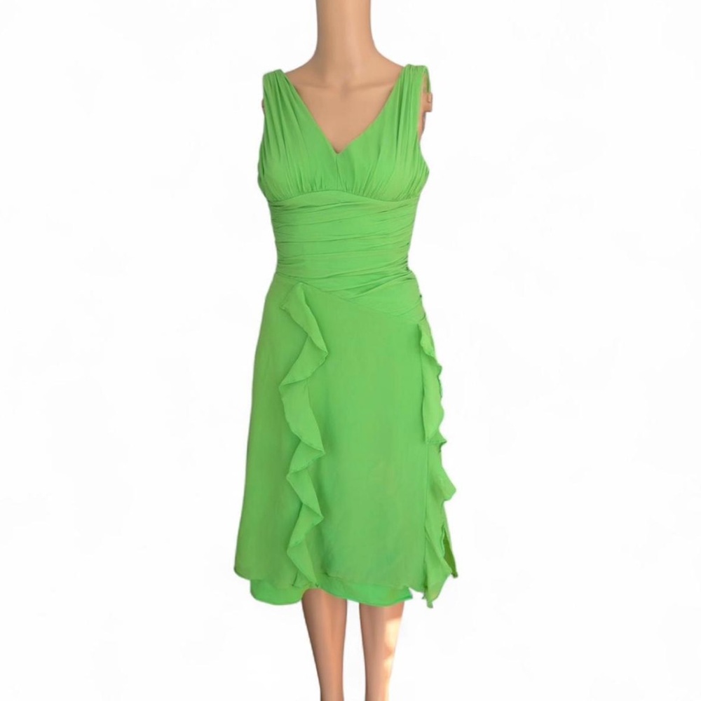 Vintage Nina Austin Green Fairy Silk Ruffled Dress Size XS